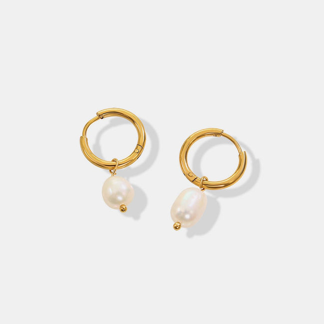 Clara | Pearl Drop Hoop Earrings - Gold - 100500102681494 - Jewellery - Ivory & White