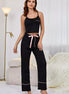 Cosette | Contrast Trim Cropped Cami and Pants Loungewear Set - 100100345140231 - Bridal Party Robes - Ivory & White