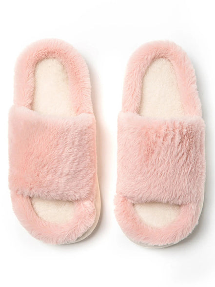 Delphine | Fluffy Open Toe Comfort Slippers - 100600528526063 - Bridal Party Robes - Ivory & White