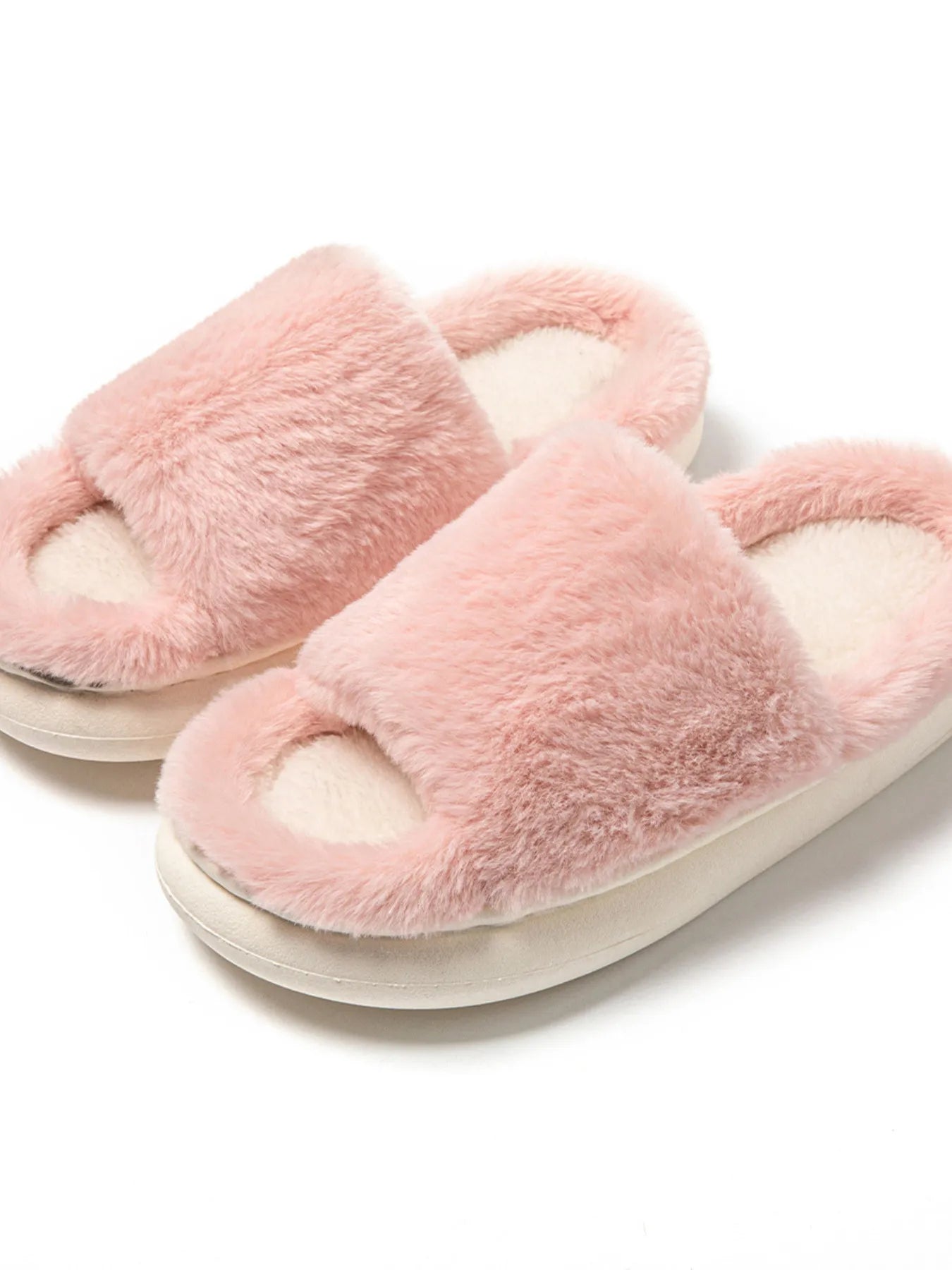 Delphine | Fluffy Open Toe Comfort Slippers - 100600528526063 - Bridal Party Robes - Ivory & White