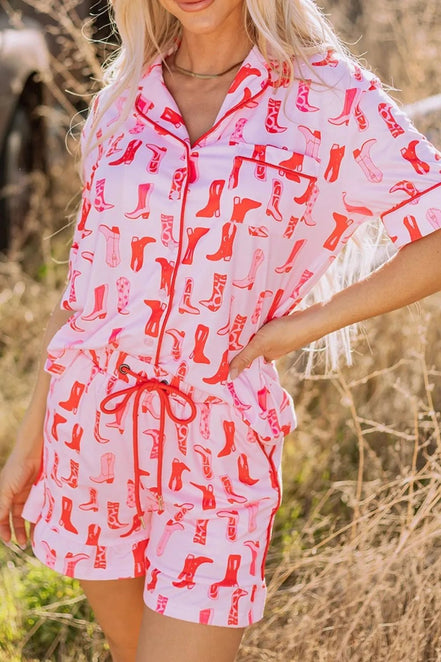 Dolly | Cowgirl Boots Printed Shirt and Shorts Set - 100100454272031 - Bridal Party Robes - Ivory & White