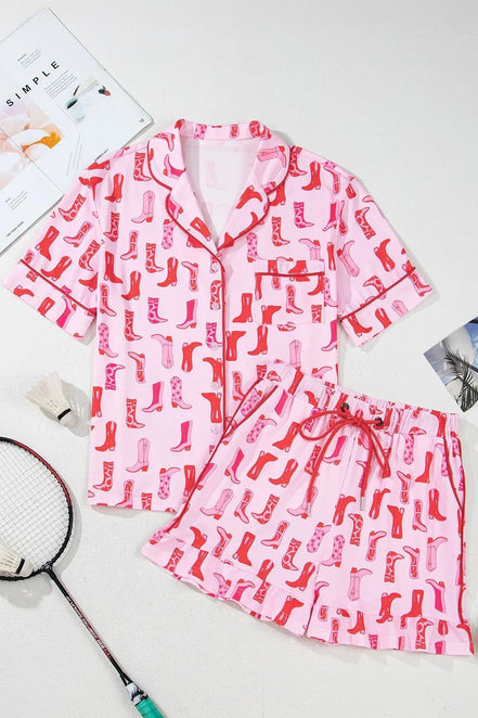 Dolly | Cowgirl Boots Printed Shirt and Shorts Set - 100100454272031 - Bridal Party Robes - Ivory & White
