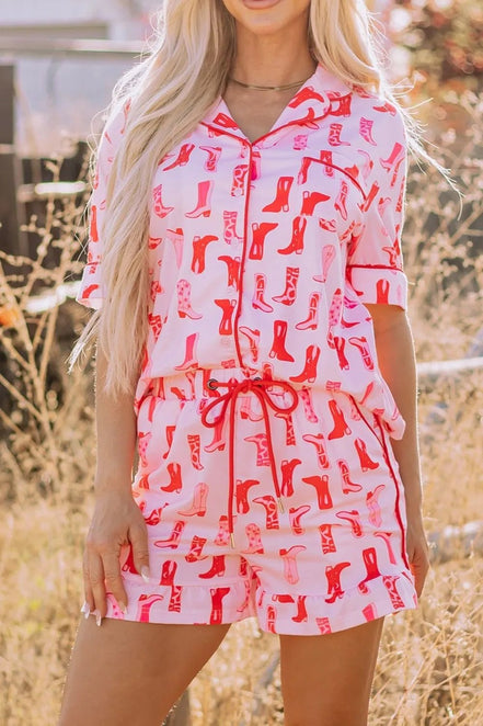 Dolly | Cowgirl Boots Printed Shirt and Shorts Set - 100100454272031 - Bridal Party Robes - Ivory & White