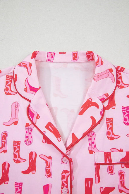 Dolly | Cowgirl Boots Printed Shirt and Shorts Set - 100100454272031 - Bridal Party Robes - Ivory & White