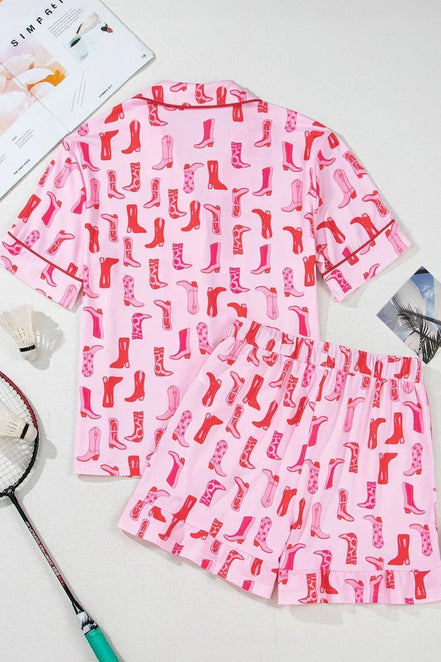 Dolly | Cowgirl Boots Printed Shirt and Shorts Set - 100100454272031 - Bridal Party Robes - Ivory & White