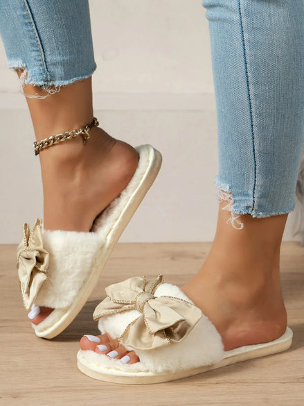 Elodie | Bow Open Toe Slippers - 100600417544168 - Bridal Accessories - Ivory & White
