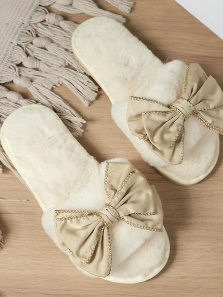 Elodie | Bow Open Toe Slippers - 100600417544168 - Bridal Accessories - Ivory & White