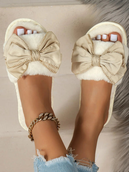 Elodie | Bow Open Toe Slippers - 100600417544168 - Bridal Accessories - Ivory & White