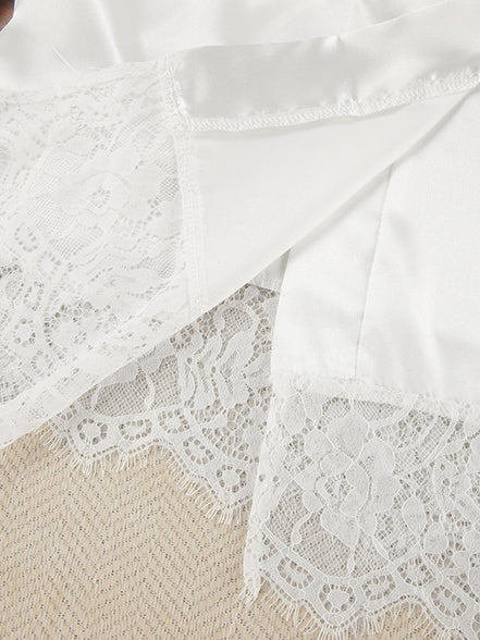 Eloise | Cami & Lace Trim Cardigan & Shorts Lounge Set - 100100092228883 - Bridal Party Robes - Ivory & White