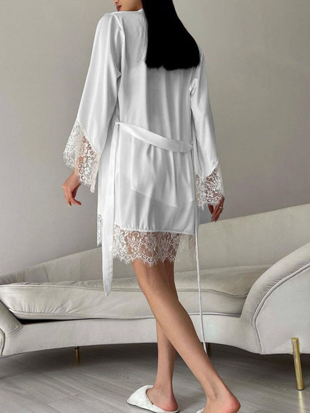 Eloise | Cami & Lace Trim Cardigan & Shorts Lounge Set - 100100092228883 - Bridal Party Robes - Ivory & White