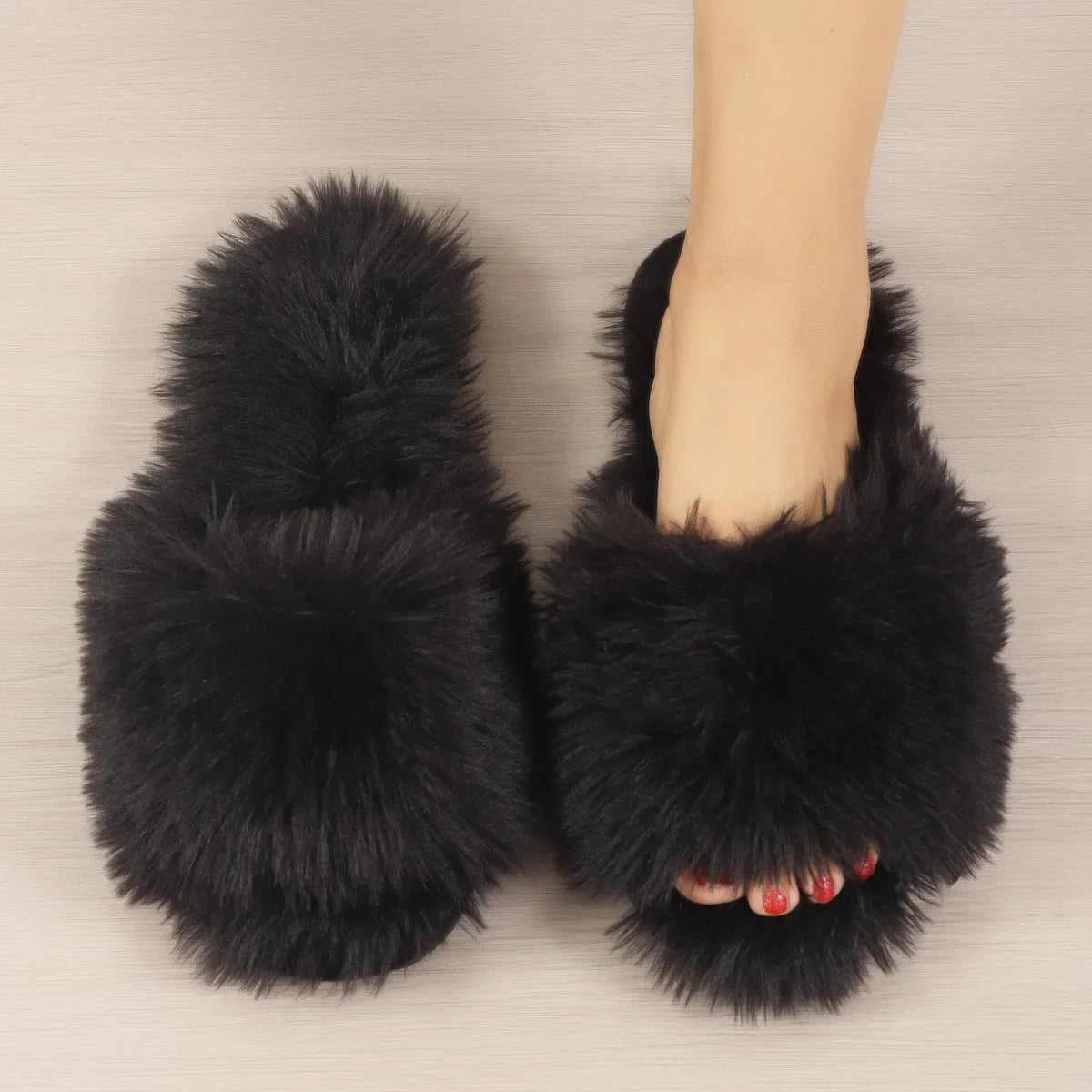 Frannie | Fur Slide Slippers - 14:1745Black;200000124:201446563 - Bridal Accessories - Ivory & White