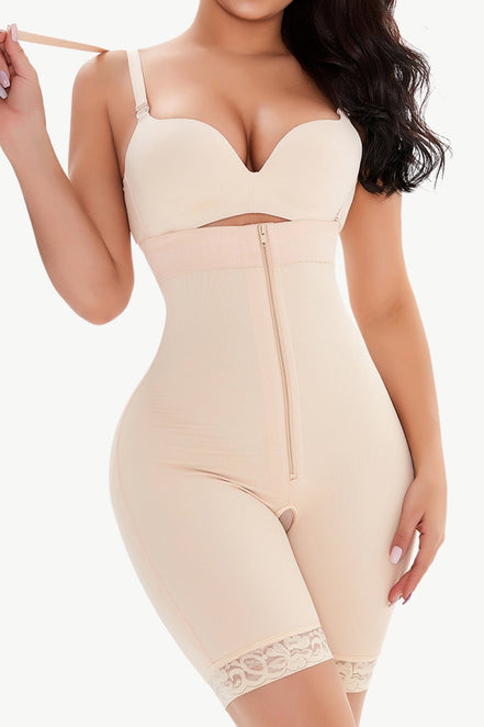Full Size Lace Detail Zip - Up Under - Bust Shaping Bodysuit - 101100805176198 - Bridal Accessories - Ivory & White