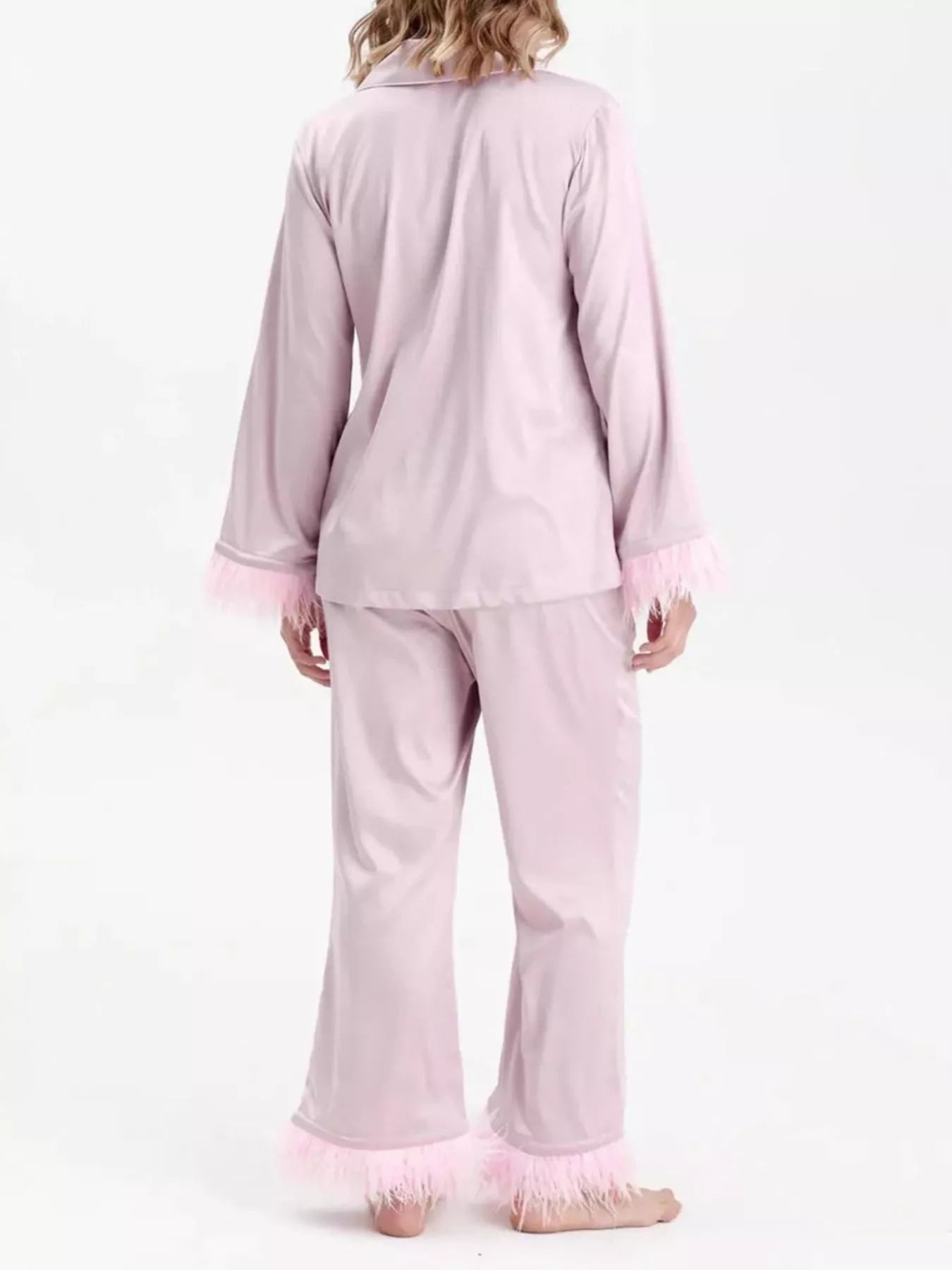 Gianna | Silky Button Up Top and Pants Lounge Set - 100100445076716 - Bridal Party Robes - Ivory & White