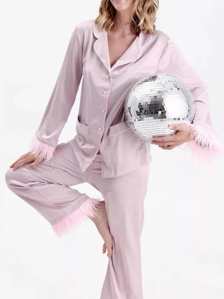 Gianna | Silky Button Up Top and Pants Lounge Set - 100100445076716 - Bridal Party Robes - Ivory & White
