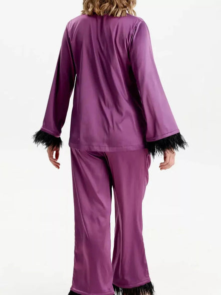 Gianna | Silky Button Up Top and Pants Lounge Set - 100100445077583 - Bridal Party Robes - Ivory & White
