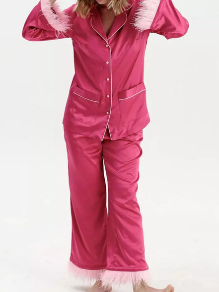 Gianna | Silky Button Up Top and Pants Lounge Set - 100100445074188 - Bridal Party Robes - Ivory & White