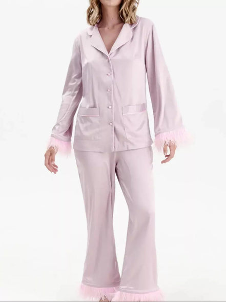 Gianna | Silky Button Up Top and Pants Lounge Set - 100100445076716 - Bridal Party Robes - Ivory & White