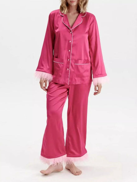 Gianna | Silky Button Up Top and Pants Lounge Set - 100100445074188 - Bridal Party Robes - Ivory & White