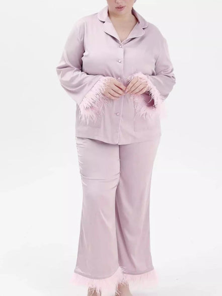 Gianna | Silky Button Up Top and Pants Lounge Set - 100100445076716 - Bridal Party Robes - Ivory & White