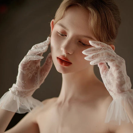 Hannah | Wrist Length Lace Gloves with Pearls - 14:29White - 1;200007763:201336100 - Bridal Accessories - Ivory & White