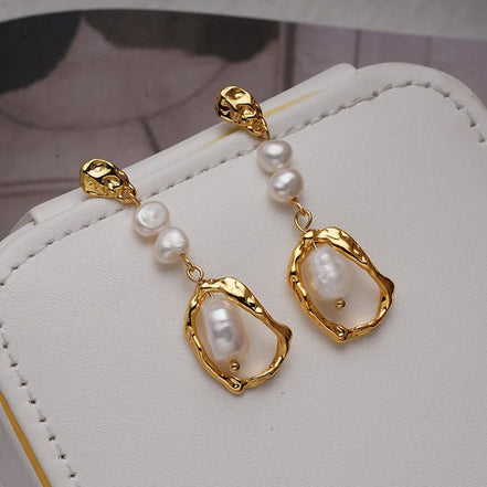 Hazel | Pearl Geometric Drop Stud Earrings - 200001034:36118101 - Jewellery - Ivory & White