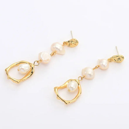 Hazel | Pearl Geometric Drop Stud Earrings - 200001034:36118101 - Jewellery - Ivory & White