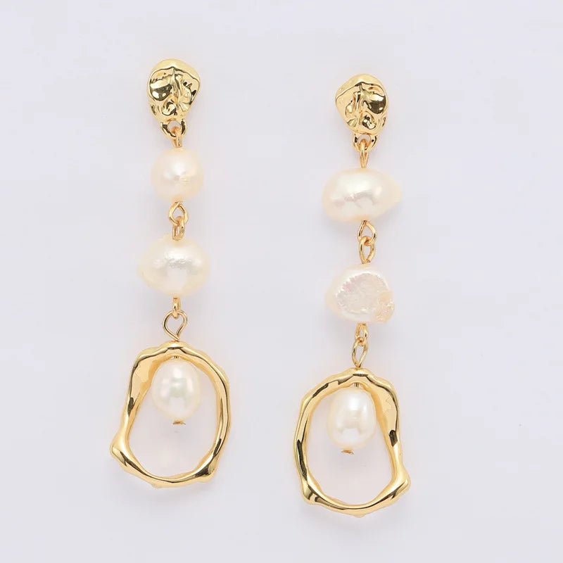 Hazel | Pearl Geometric Drop Stud Earrings - 200001034:36118101 - Jewellery - Ivory & White