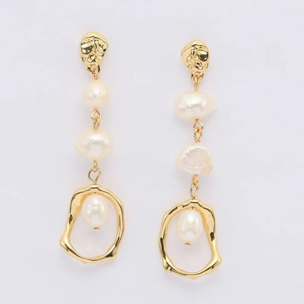 Hazel | Pearl Geometric Drop Stud Earrings - 200001034:36118101 - Jewellery - Ivory & White