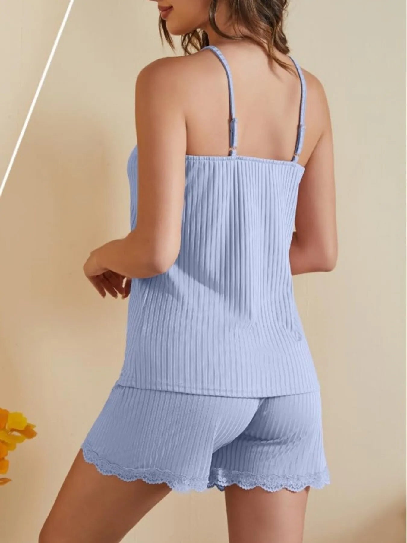 Ivy | Lace - Trimmed Ribbed Cami and Shorts Lounge Set - 100100739220783 - Bridal Party Robes - Ivory & White