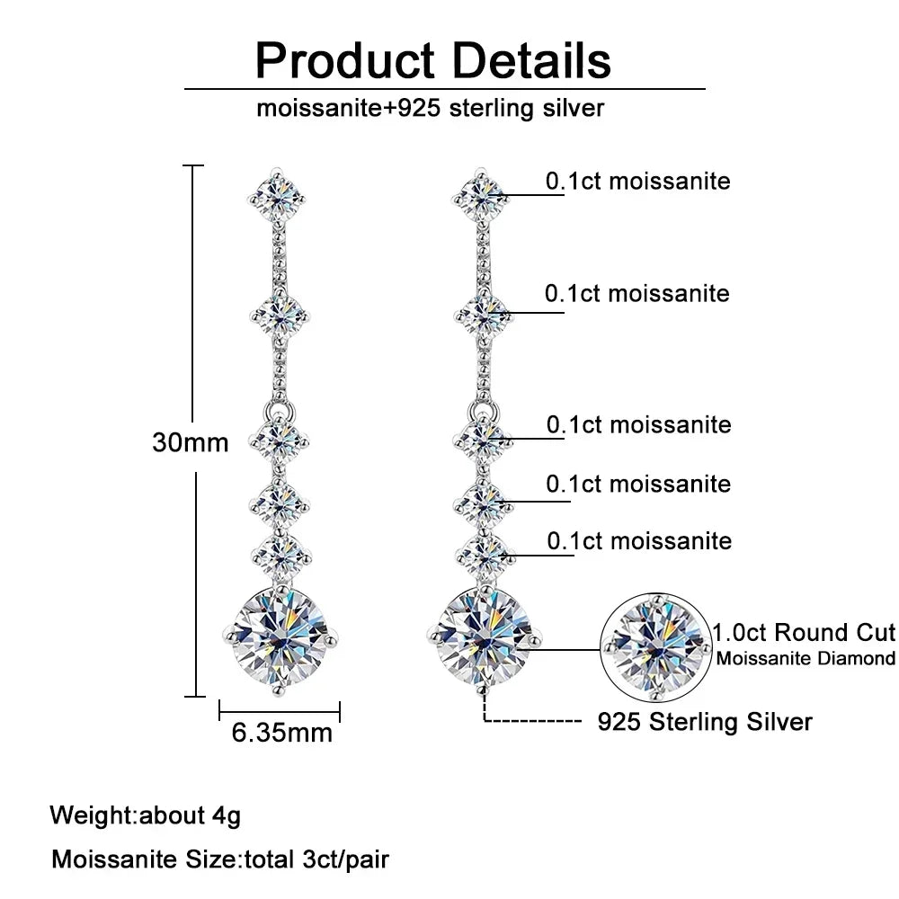 Jade | Moissanite Drop Stud Earrings - 200000226:29Total 3ct - Jewellery - Ivory & White