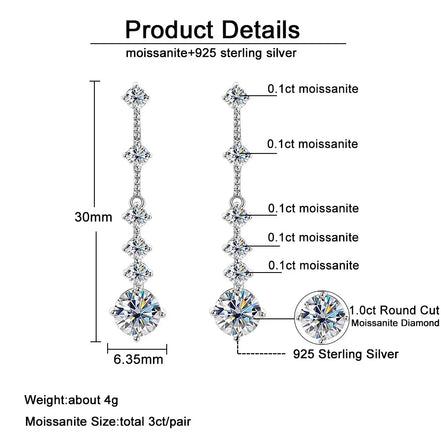 Jade | Moissanite Drop Stud Earrings - 200000226:29Total 3ct - Jewellery - Ivory & White