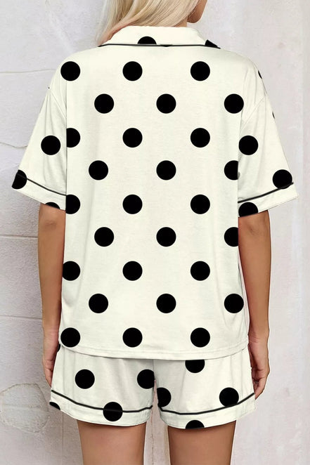 Josie | Polka Dot Button Up Top and Shorts Lounge Set - 100100243241922 - Bridal Party Robes - Ivory & White