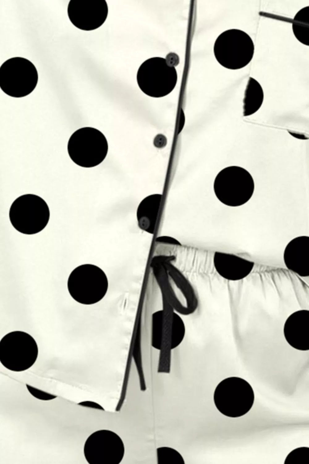 Josie | Polka Dot Button Up Top and Shorts Lounge Set - 100100243241922 - Bridal Party Robes - Ivory & White