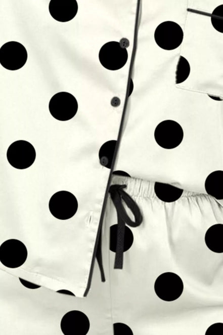 Josie | Polka Dot Button Up Top and Shorts Lounge Set - 100100243241922 - Bridal Party Robes - Ivory & White