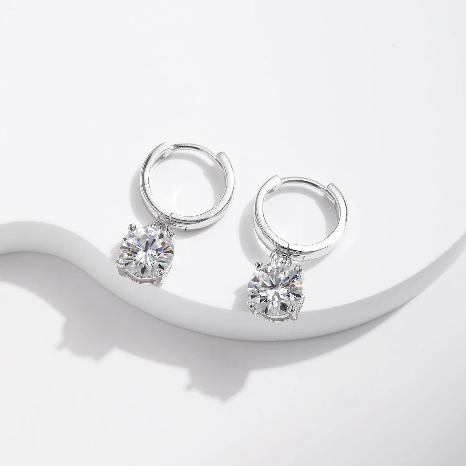 June | Moissanite Drop Hoop Earrings - 200000226:290.5CT(5.0MM) x 2 - Jewellery - Ivory & White