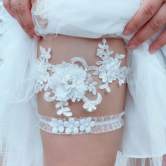 Lace Garters - 14:10W39 A;5:20000352840 - 60CM - Bridal Accessories - Ivory & White