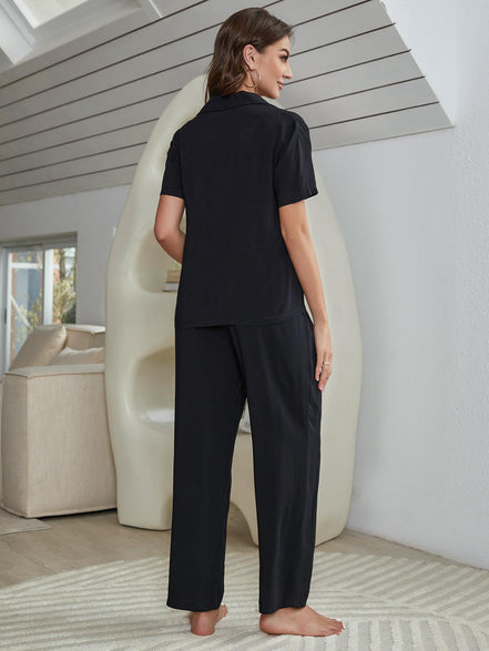 Lara | Short Sleeve Shirt, Bralette, and Pants Lounge Set - 100100129746631 - Bridal Party Robes - Ivory & White