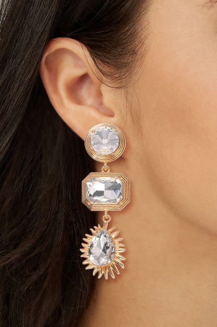 Lena | 3 - tier Geometric Drop Stud Earrings - 101300692637450 - Jewellery - Ivory & White