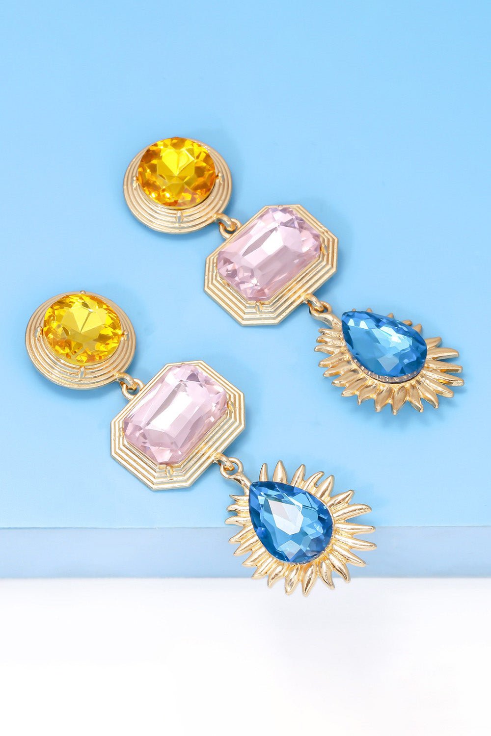 Lena | 3 - tier Geometric Drop Stud Earrings - 101300692636816 - Jewellery - Ivory & White