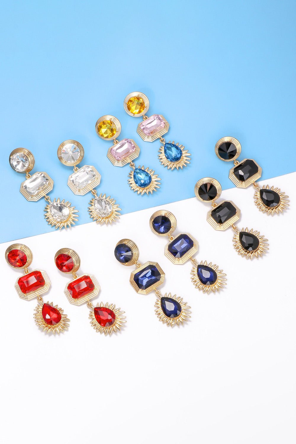 Lena | 3 - tier Geometric Drop Stud Earrings - 101300692635273 - Jewellery - Ivory & White