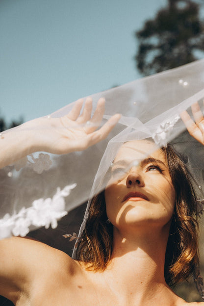 Maeve | Floral and Pearl Veil - 14:200002130;200000063:202576810 - Bridal Veil - Ivory & White