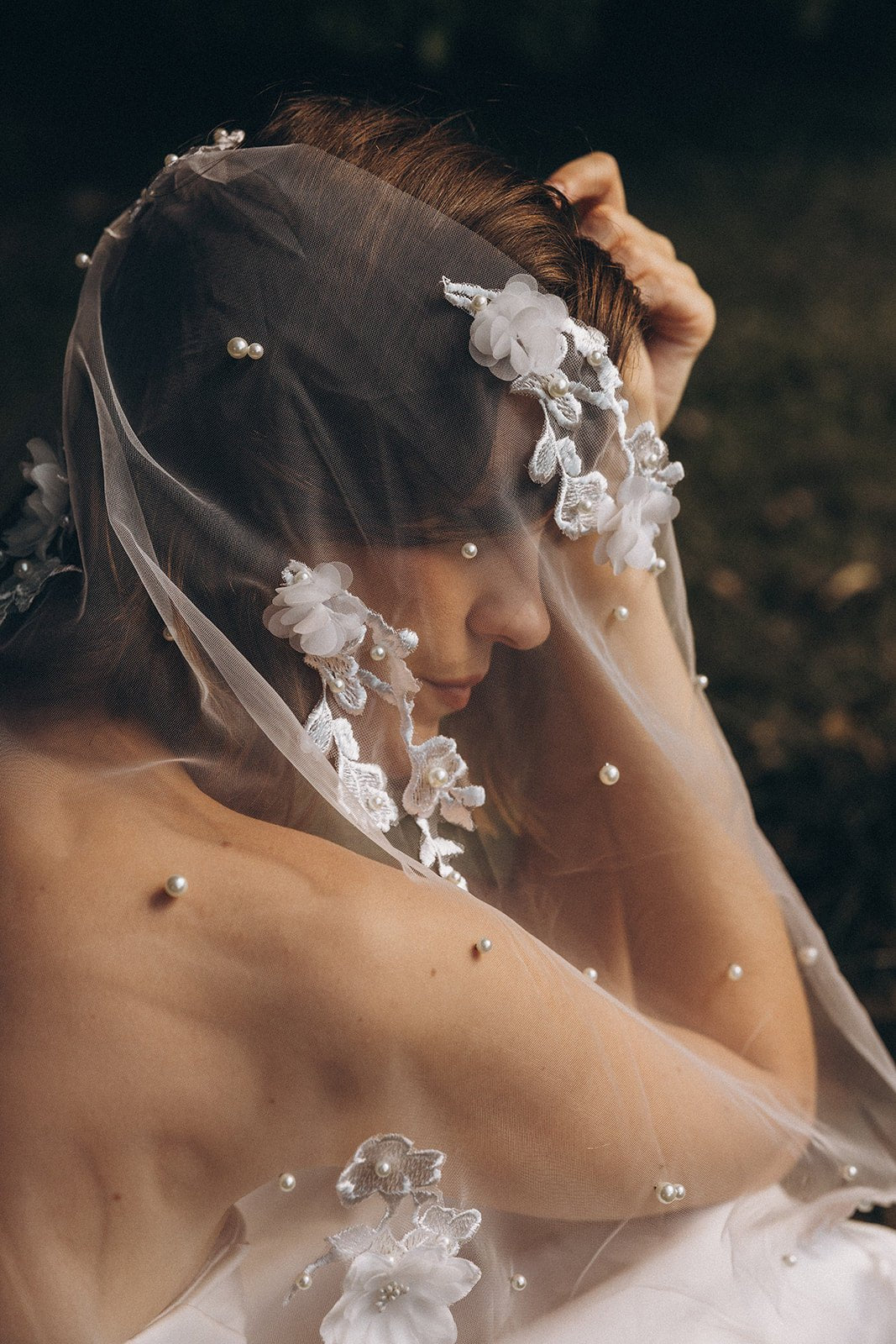 Maeve | Floral and Pearl Veil - 14:200002130;200000063:202576810 - Bridal Veil - Ivory & White