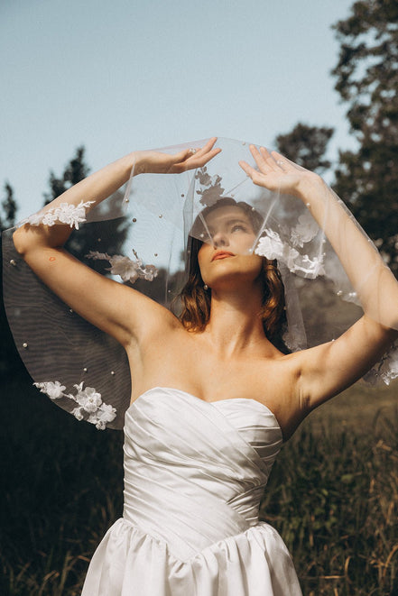 Maeve | Floral and Pearl Veil - 14:200002130;200000063:202576810 - Bridal Veil - Ivory & White