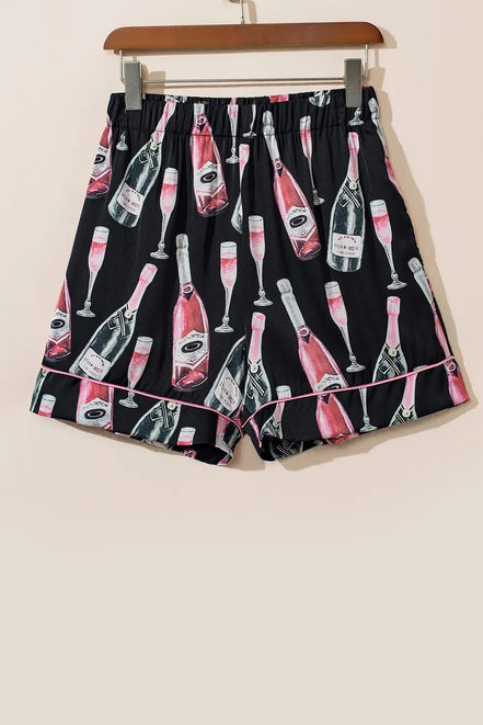 Margaux | Champagne Print Short Sleeve Top and Shorts Set - 100100880760354 - Bridal Party Robes - Ivory & White
