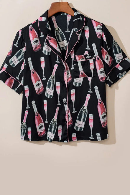 Margaux | Champagne Print Short Sleeve Top and Shorts Set - 100100880760354 - Bridal Party Robes - Ivory & White