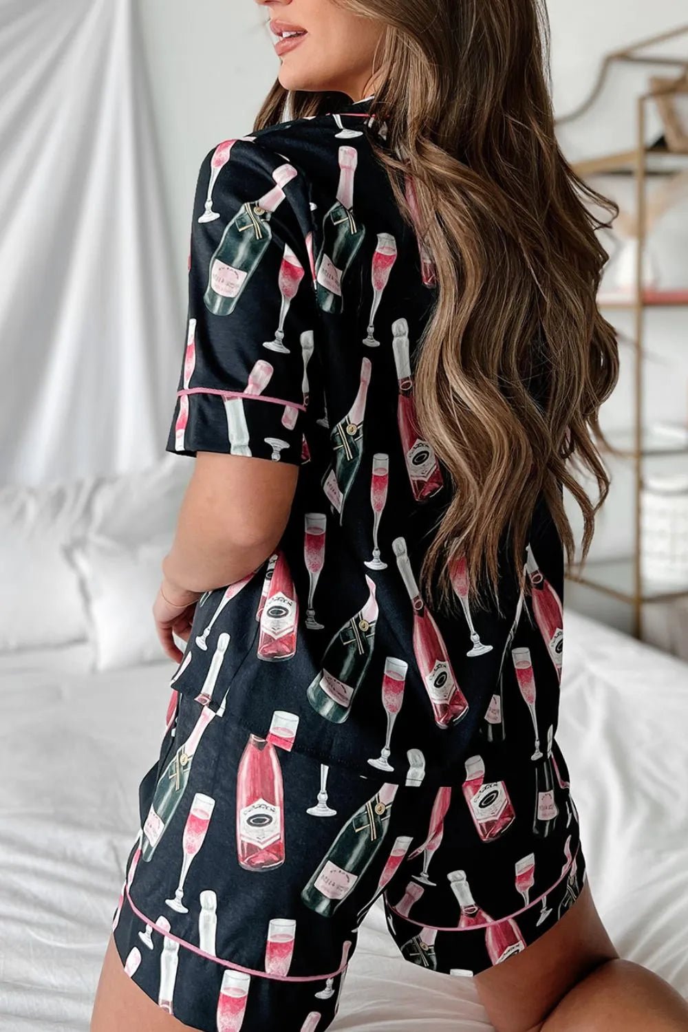 Margaux | Champagne Print Short Sleeve Top and Shorts Set - 100100880760354 - Bridal Party Robes - Ivory & White