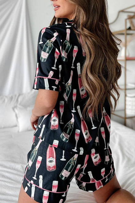 Margaux | Champagne Print Short Sleeve Top and Shorts Set - 100100880760354 - Bridal Party Robes - Ivory & White