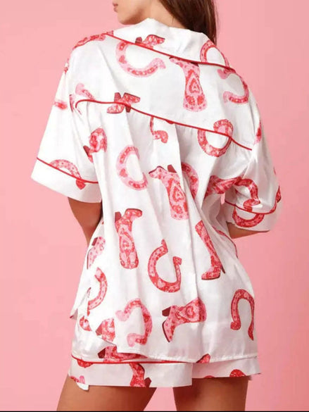 Marielle | Button Up Half Sleeve Shirt and Shorts Lounge Set - 100100353492003 - Bridal Party Robes - Ivory & White