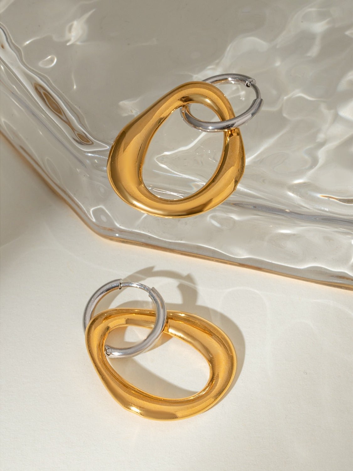 Megan | Two - Tone Hoop Drop Earrings - 100500788021678 - Jewellery - Ivory & White