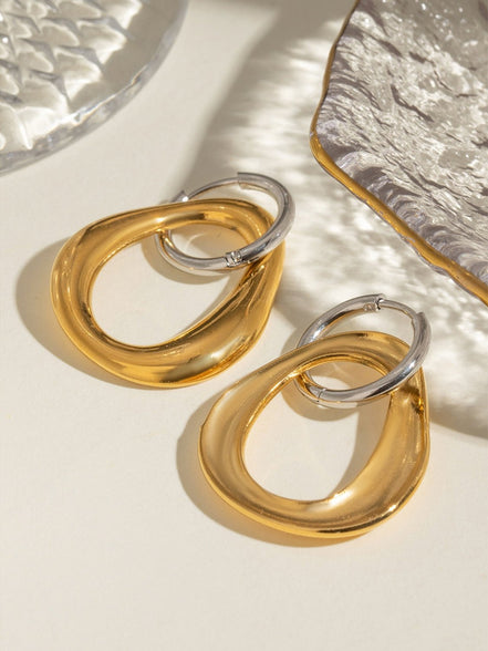 Megan | Two - Tone Hoop Drop Earrings - 100500788021678 - Jewellery - Ivory & White
